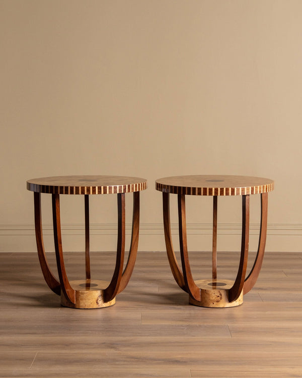 Art Deco Style Parquetry Burl Accent Tables, Italy, 1970's (2 Available) - Lone Fox