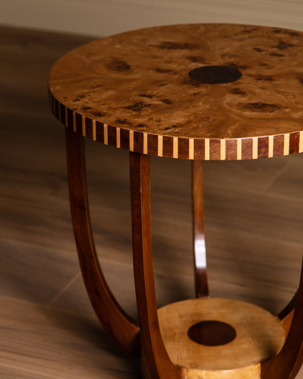 Art Deco Style Parquetry Burl Accent Tables, Italy, 1970's (2 Available) - Lone Fox