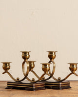 Art Deco Wood & Brass Candleholders, France, 1920's (Set of 2) - Lone Fox