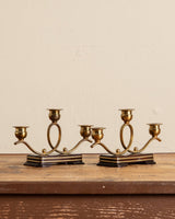 Art Deco Wood & Brass Candleholders, France, 1920's (Set of 2) - Lone Fox