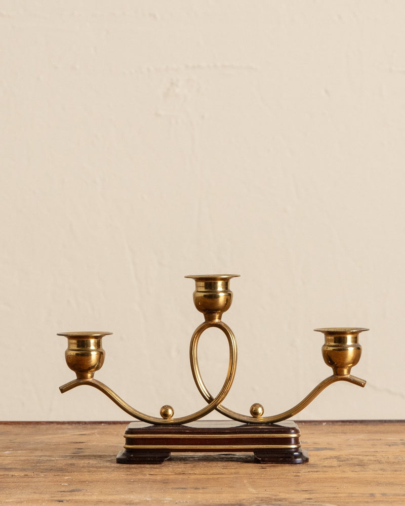 Art Deco Wood & Brass Candleholders, France, 1920's (Set of 2) - Lone Fox
