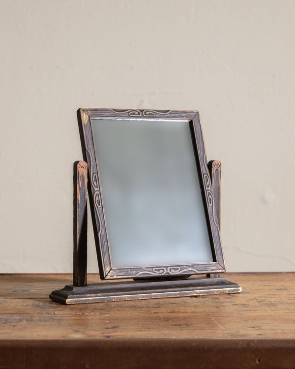 Art Deco Wooden Carved Table Top Mirror - Lone Fox