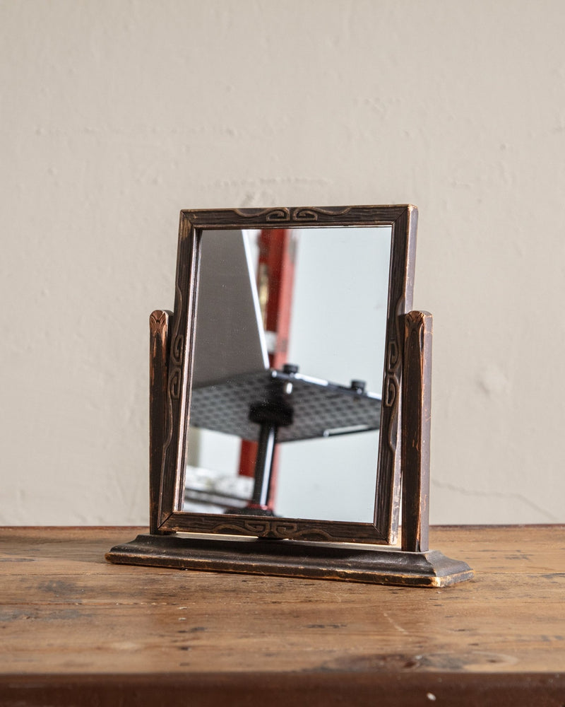 Art Deco Wooden Carved Table Top Mirror - Lone Fox