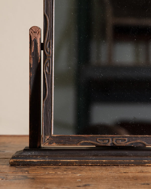 Art Deco Wooden Carved Table Top Mirror - Lone Fox