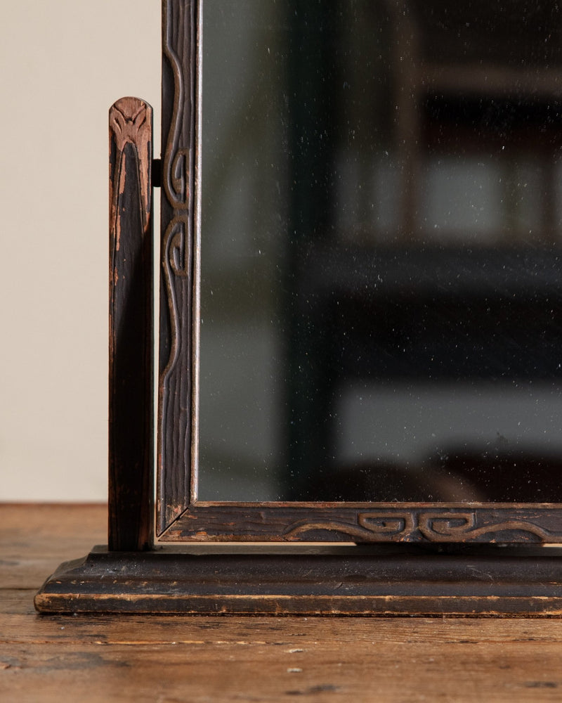 Art Deco Wooden Carved Table Top Mirror - Lone Fox