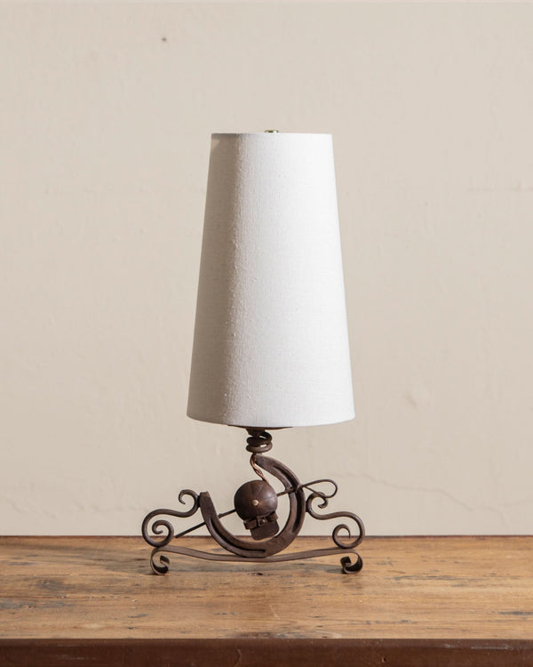 Art Deco Wrought Iron Table Lamp w/ Horseshoe, France, 1920's - Lone Fox