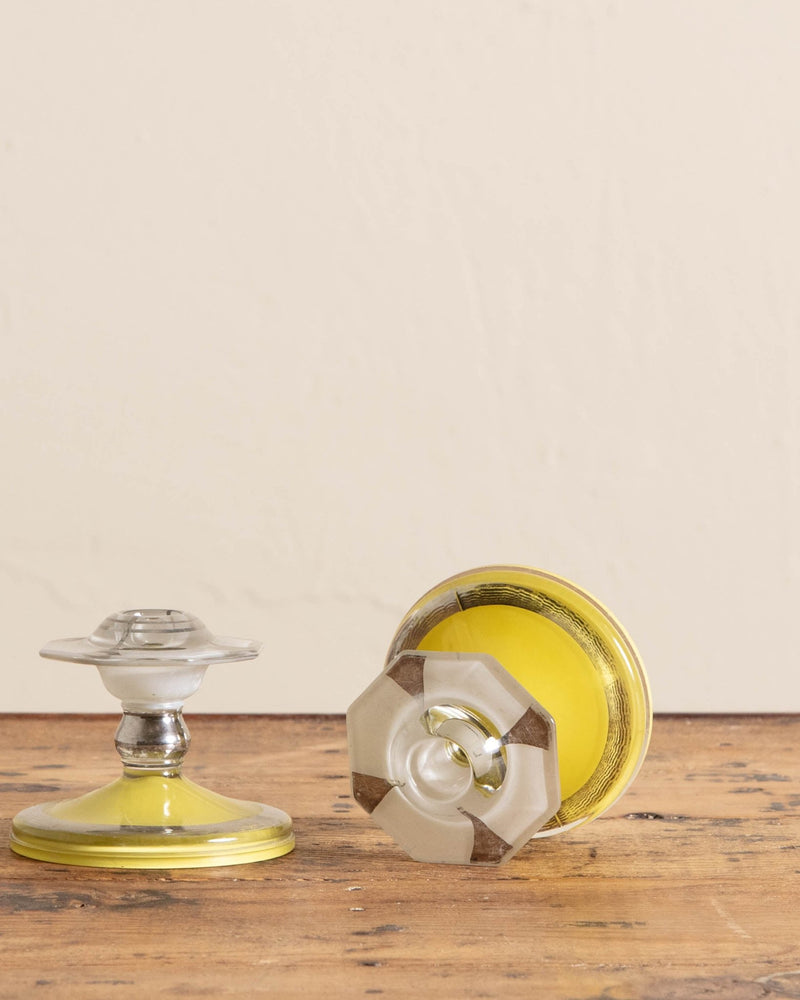 Art Deco Yellow Glass Candle Stick Holders (Set of 2) - Lone Fox