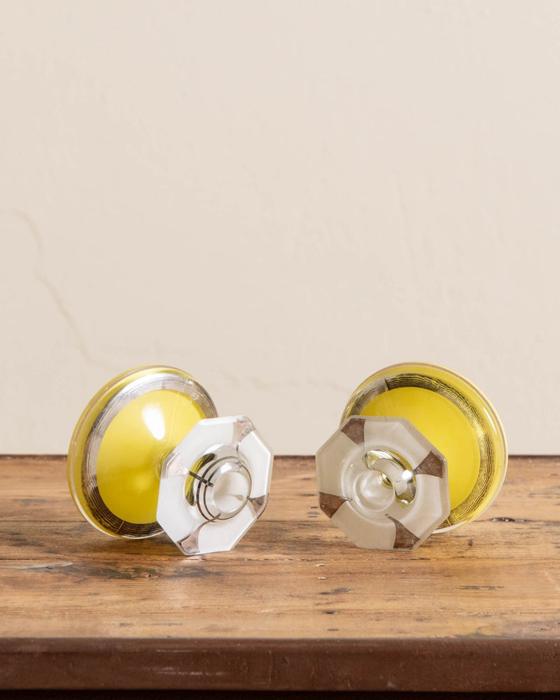 Art Deco Yellow Glass Candle Stick Holders (Set of 2) - Lone Fox