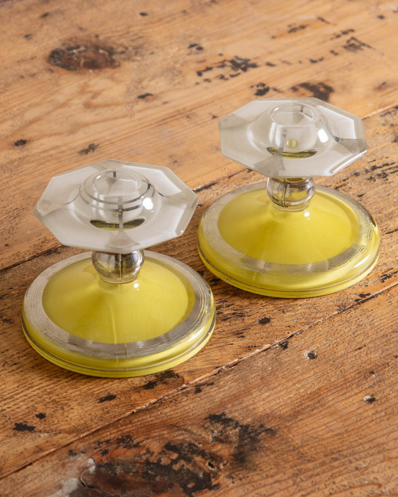 Art Deco Yellow Glass Candle Stick Holders (Set of 2) - Lone Fox