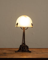 Art Nouveau Iron Roses Table Lamp w/ Chiseled Glass Shade, France, 1920's - Lone Fox