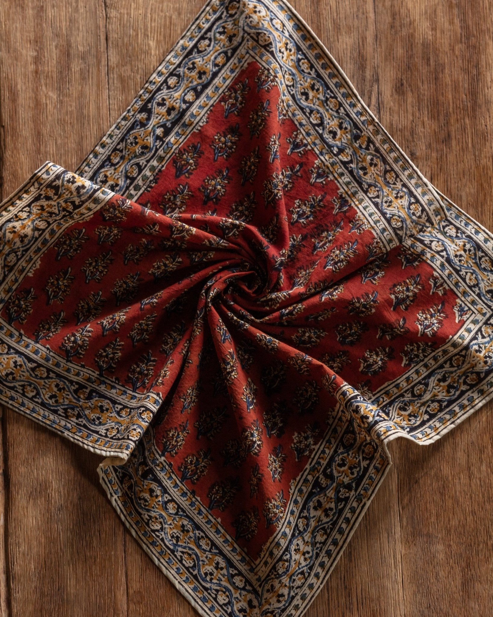 Artichoke Heart Kalamkari Cotton Handkercheif / Napkin - Lone Fox
