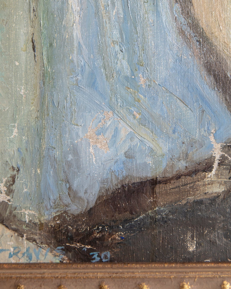 Artist w/ his Sculpture Portrait Painting in Scalloped Gilt Frame, France, 1930's - Lone Fox