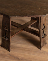 Arts & Crafts Oak Dining Table w/ Spade Cutouts, Early 20th Century - Lone Fox