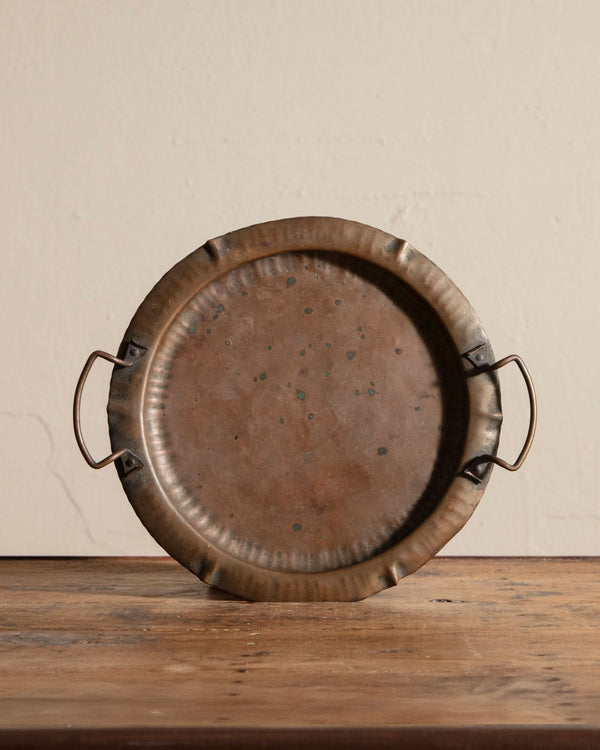 Arts & Crafts Round Copper Tray with Forged Handles, 1930's - Lone Fox