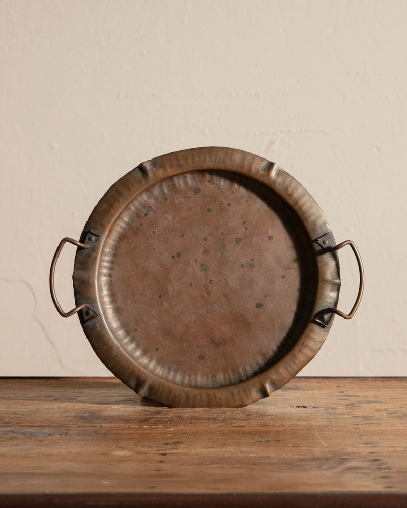 Arts & Crafts Round Copper Tray with Forged Handles, 1930's - Lone Fox
