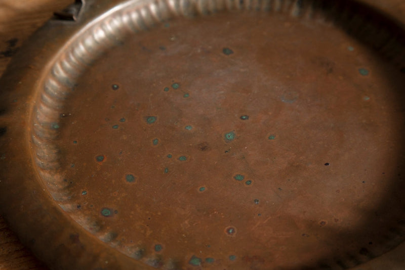Arts & Crafts Round Copper Tray with Forged Handles, 1930's - Lone Fox