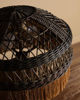Arts & Crafts-Style Woven Wicker Table Lamp with Fringe, 1930's - Lone Fox