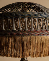 Arts & Crafts-Style Woven Wicker Table Lamp with Fringe, 1930's - Lone Fox