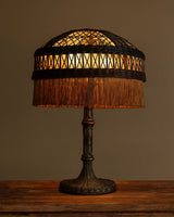 Arts & Crafts-Style Woven Wicker Table Lamp with Fringe, 1930's - Lone Fox