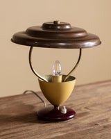 Atomic Enameled Yellow & Burgundy Steel Table Lamp, Italy, 1960's - Lone Fox