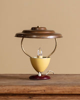 Atomic Enameled Yellow & Burgundy Steel Table Lamp, Italy, 1960's - Lone Fox