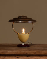 Atomic Enameled Yellow & Burgundy Steel Table Lamp, Italy, 1960's - Lone Fox