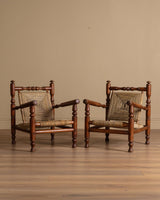 Audoux & Minet Beech and Rope Lounge Chair, France, 1950s (2 Available) - Lone Fox
