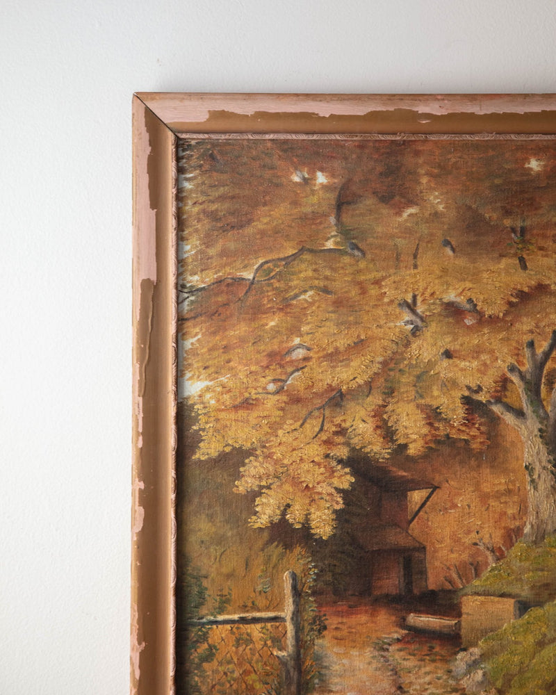 "Autumn Path" Oil Painting w/ Painted Wood Frame - Lone Fox