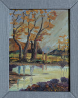 Autumn Pond Landscape w/ Cubed Frame, French, Early 20th Century - Lone Fox