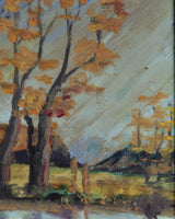 Autumn Pond Landscape w/ Cubed Frame, French, Early 20th Century - Lone Fox