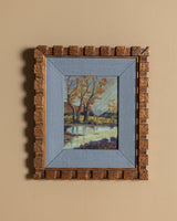 Autumn Pond Landscape w/ Cubed Frame, French, Early 20th Century - Lone Fox