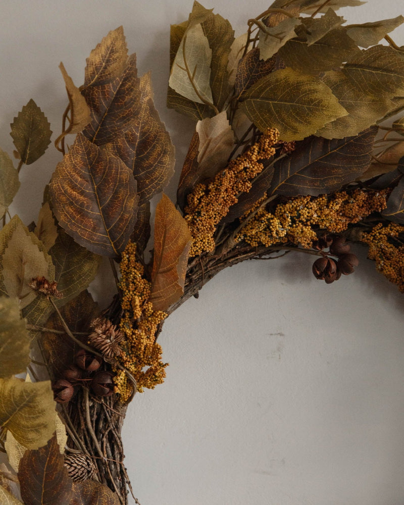 Autumnal Birch Leaves & Berry Bundles Wreath - Lone Fox