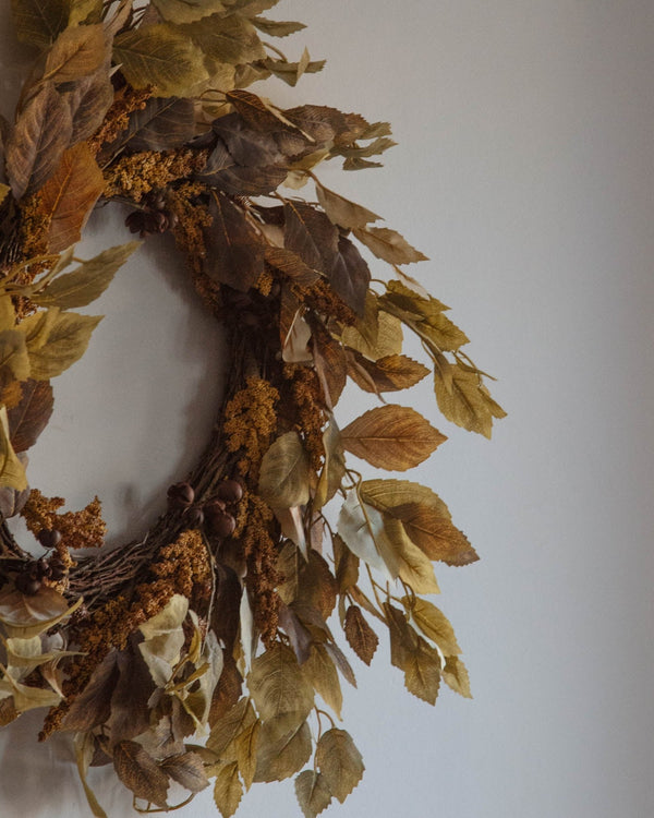 Autumnal Birch Leaves & Berry Bundles Wreath - Lone Fox