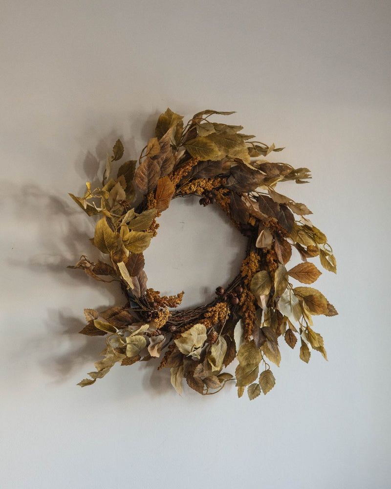 Autumnal Birch Leaves & Berry Bundles Wreath - Lone Fox