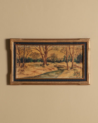 Autumnal Bridge Landscape Oil Painting, Europe, 1940's - Lone Fox