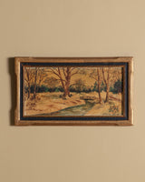 Autumnal Bridge Landscape Oil Painting, Europe, 1940's - Lone Fox