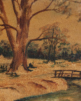 Autumnal Bridge Landscape Oil Painting, Europe, 1940's - Lone Fox