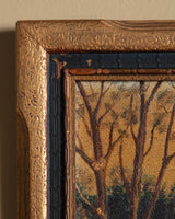 Autumnal Bridge Landscape Oil Painting, Europe, 1940's - Lone Fox