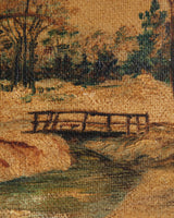 Autumnal Bridge Landscape Oil Painting, Europe, 1940's - Lone Fox