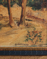 Autumnal Bridge Landscape Oil Painting, Europe, 1940's - Lone Fox