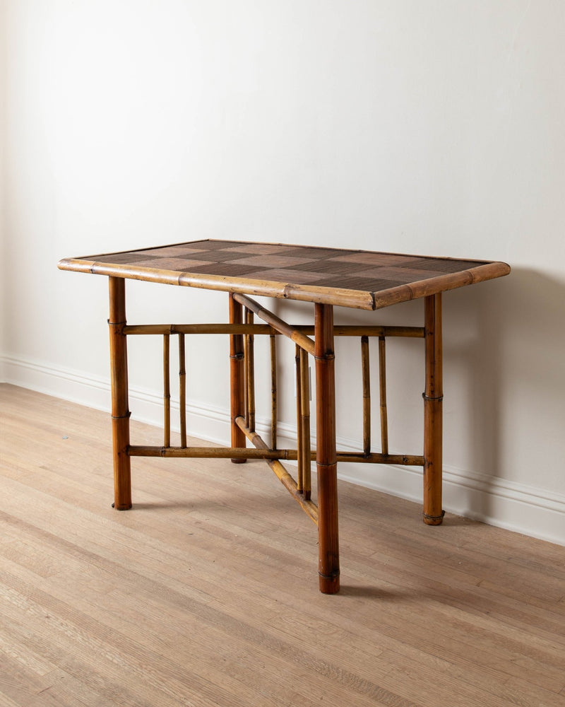 Bamboo & Checkered Pencil Reed Folding Table - Lone Fox