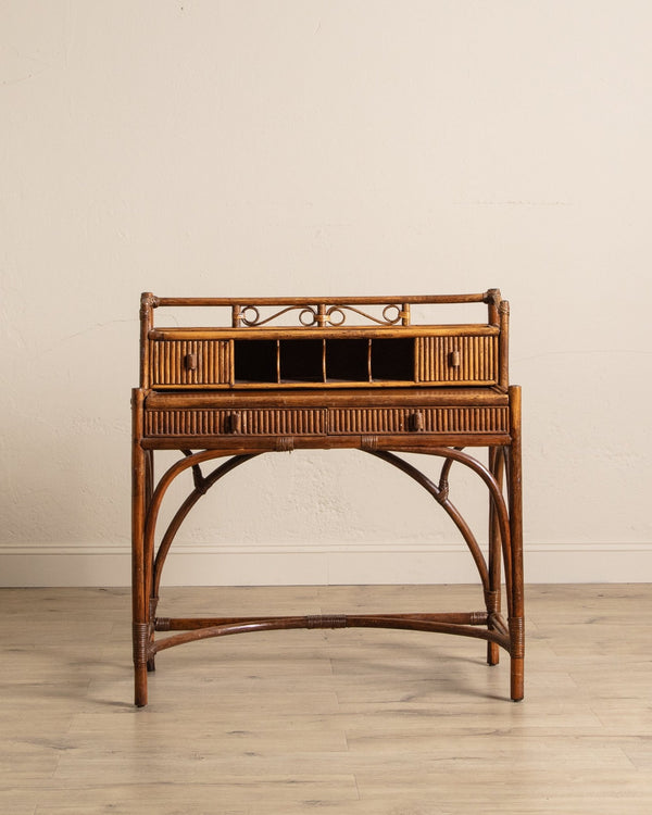 Bamboo & Rattan Desk & Chair Set, 1970's - Lone Fox