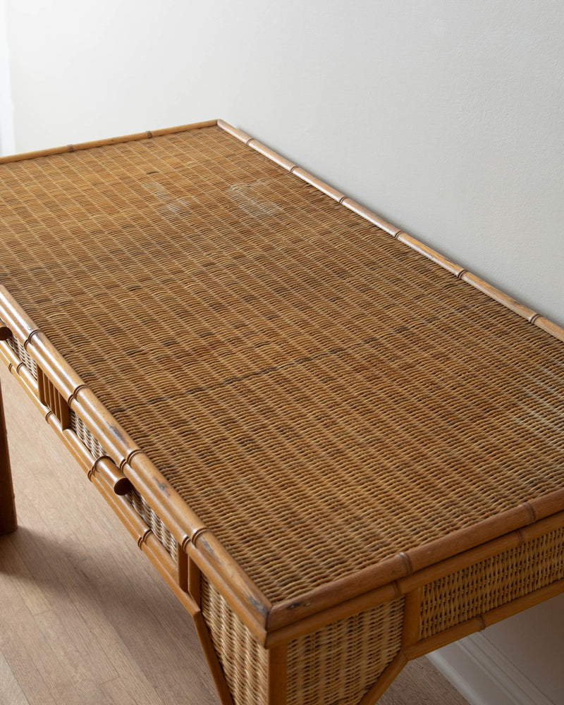 Bamboo & Woven Rattan Desk w/ 2 Drawers - Lone Fox