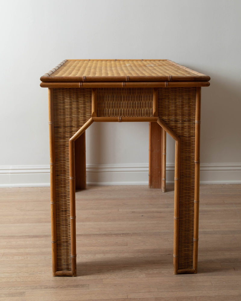 Bamboo & Woven Rattan Desk w/ 2 Drawers - Lone Fox