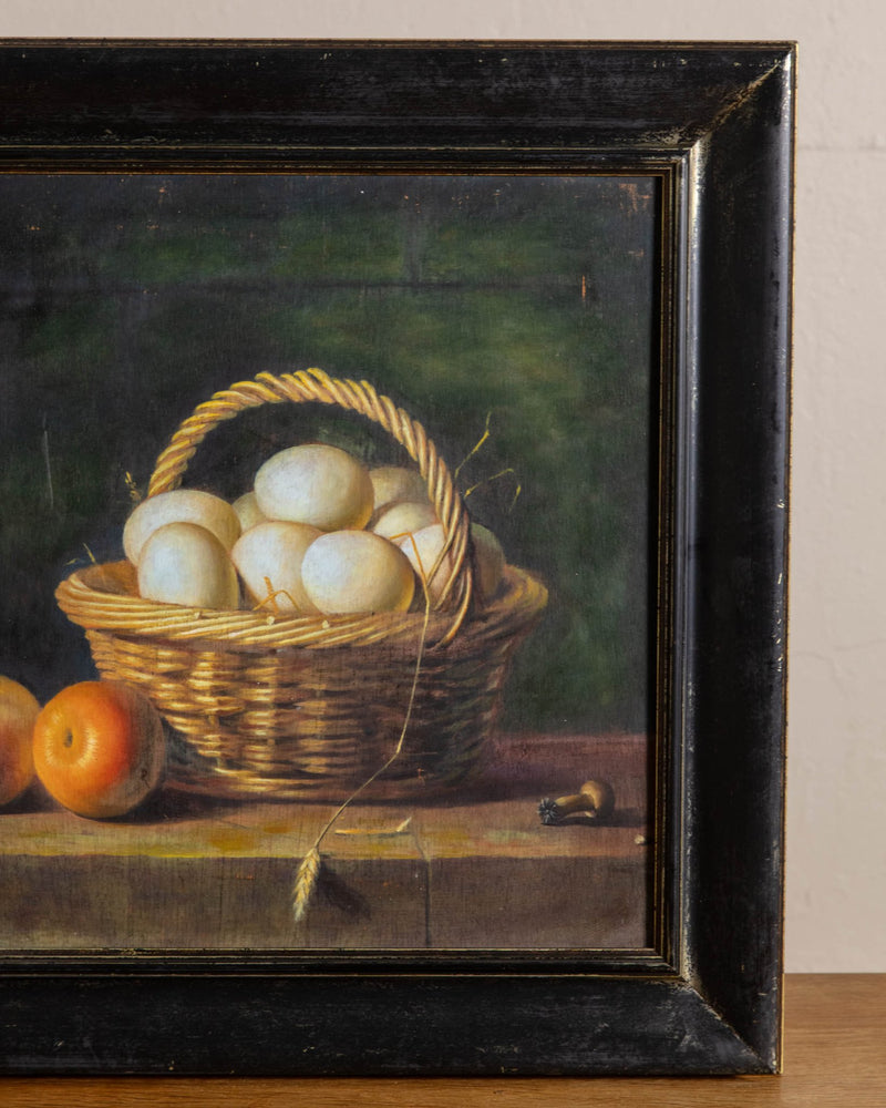 Basket of Eggs & Apples Still Life Oil Painting - Lone Fox