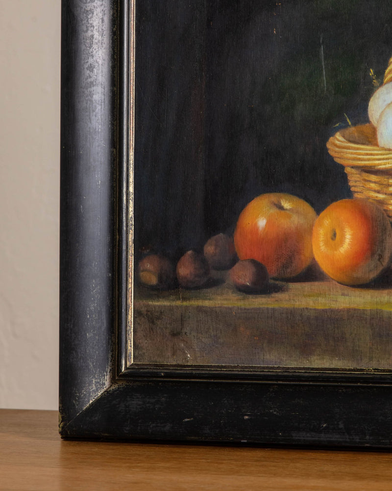 Basket of Eggs & Apples Still Life Oil Painting - Lone Fox