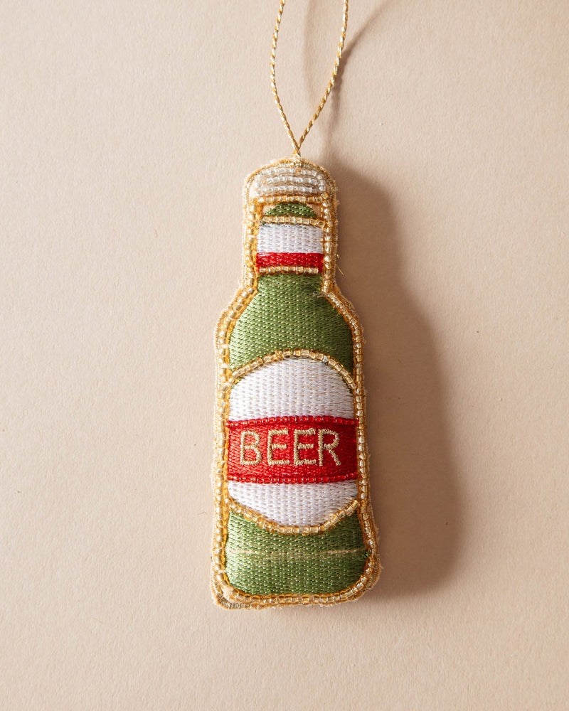 Beaded Beer Bottle Ornament - Lone Fox