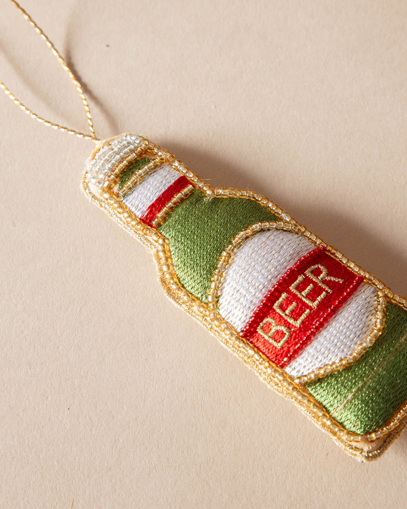 Beaded Beer Bottle Ornament - Lone Fox