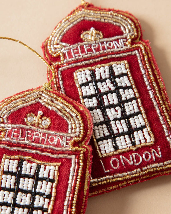 Beaded Telephone Booth Ornament - Lone Fox