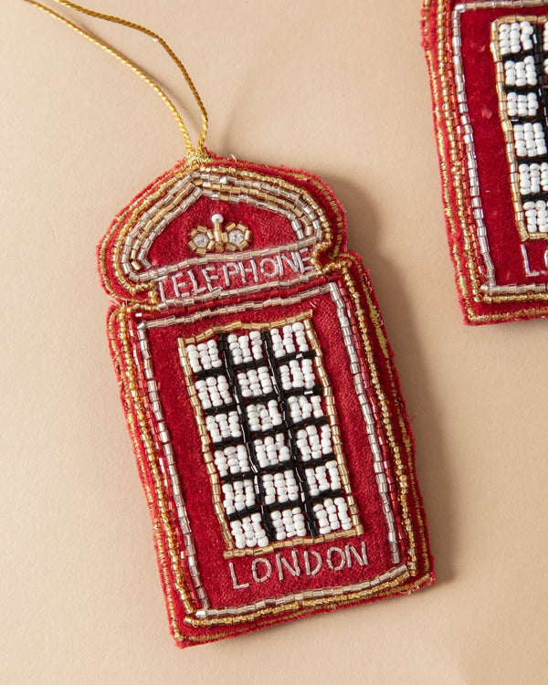 Beaded Telephone Booth Ornament - Lone Fox